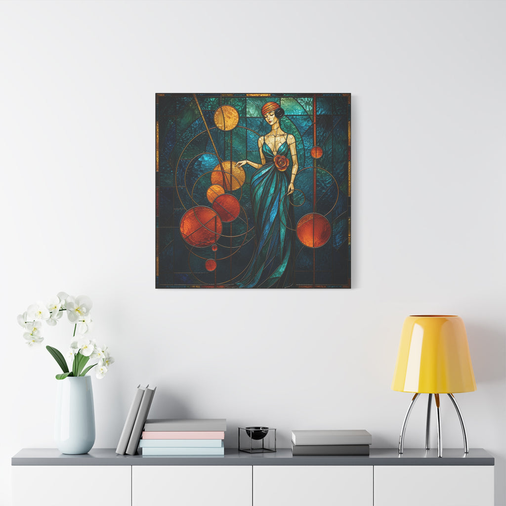 Orbit of Elegance — Art Deco Stained Glass Woman Wall Art
