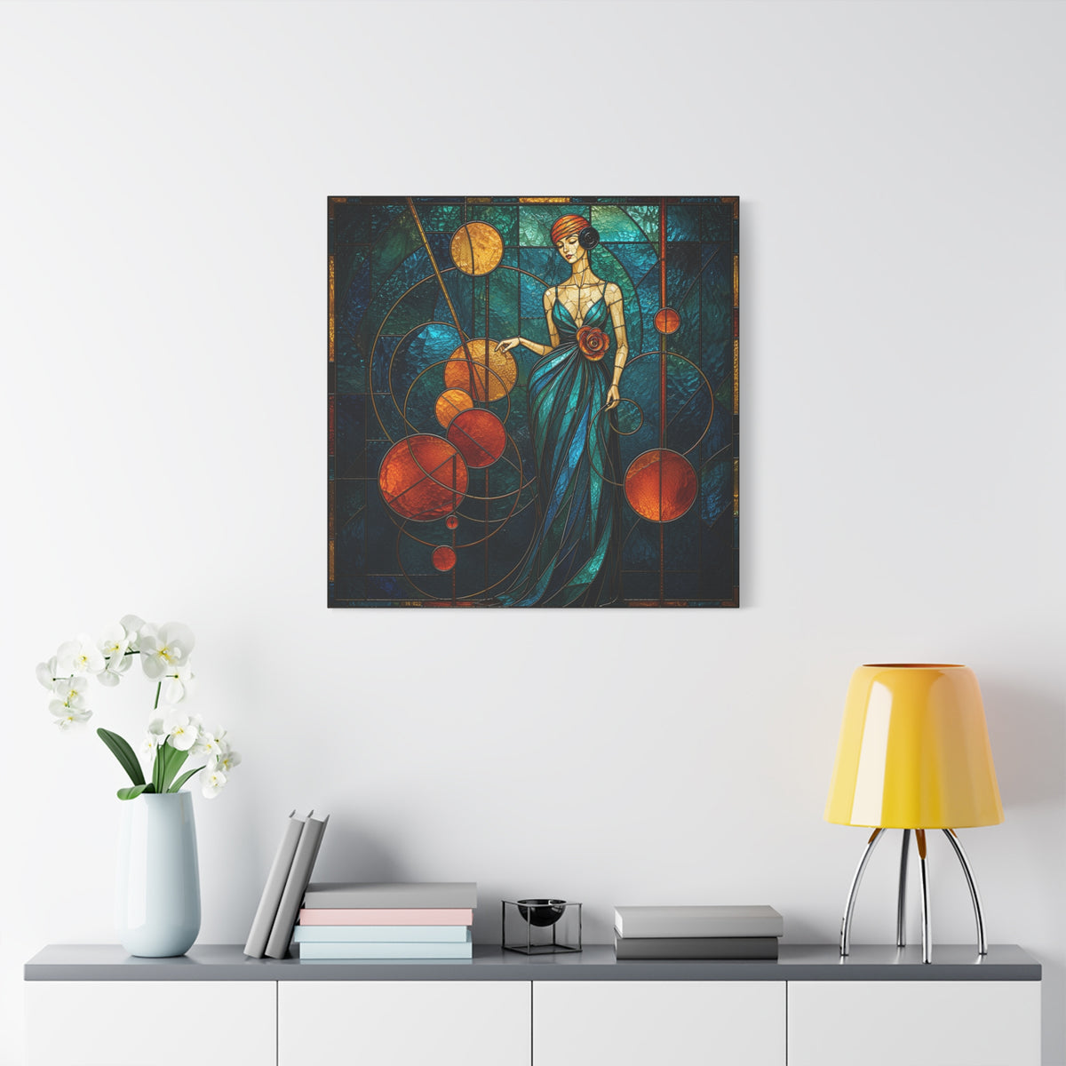 Orbit of Elegance — Art Deco Stained Glass Woman Wall Art