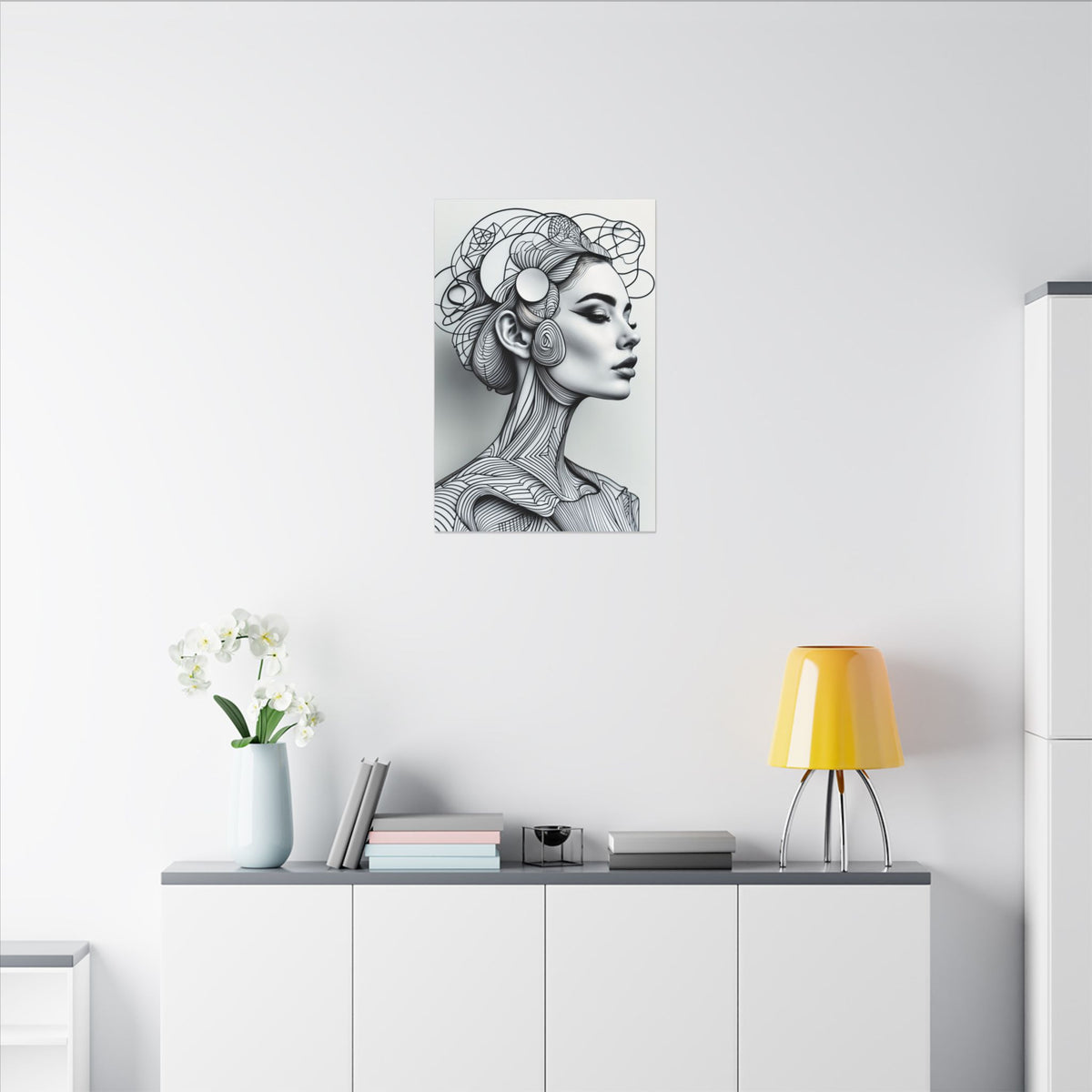 Lines of Becoming – Monochrome Futurist Line Portrait Canvas Print