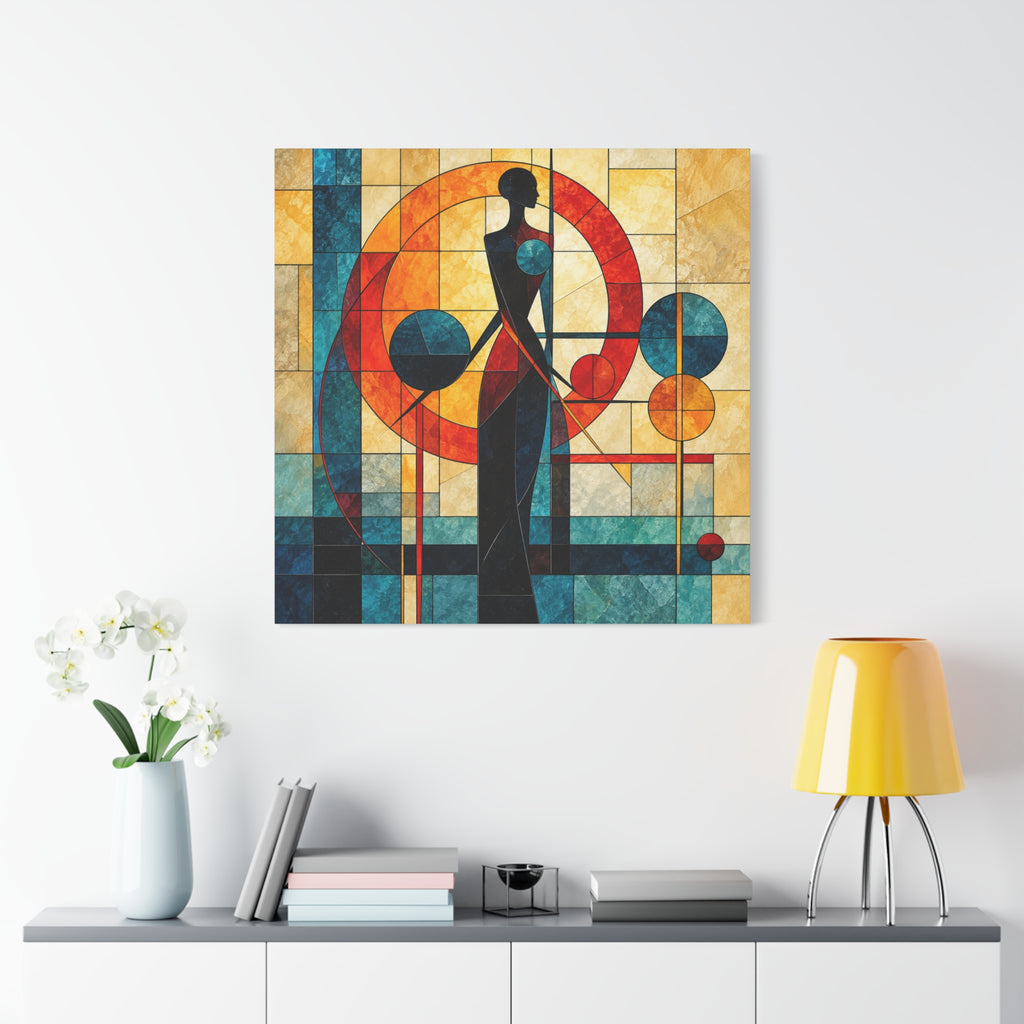 Radiant Orbit — Modern Stained Glass Woman Canvas