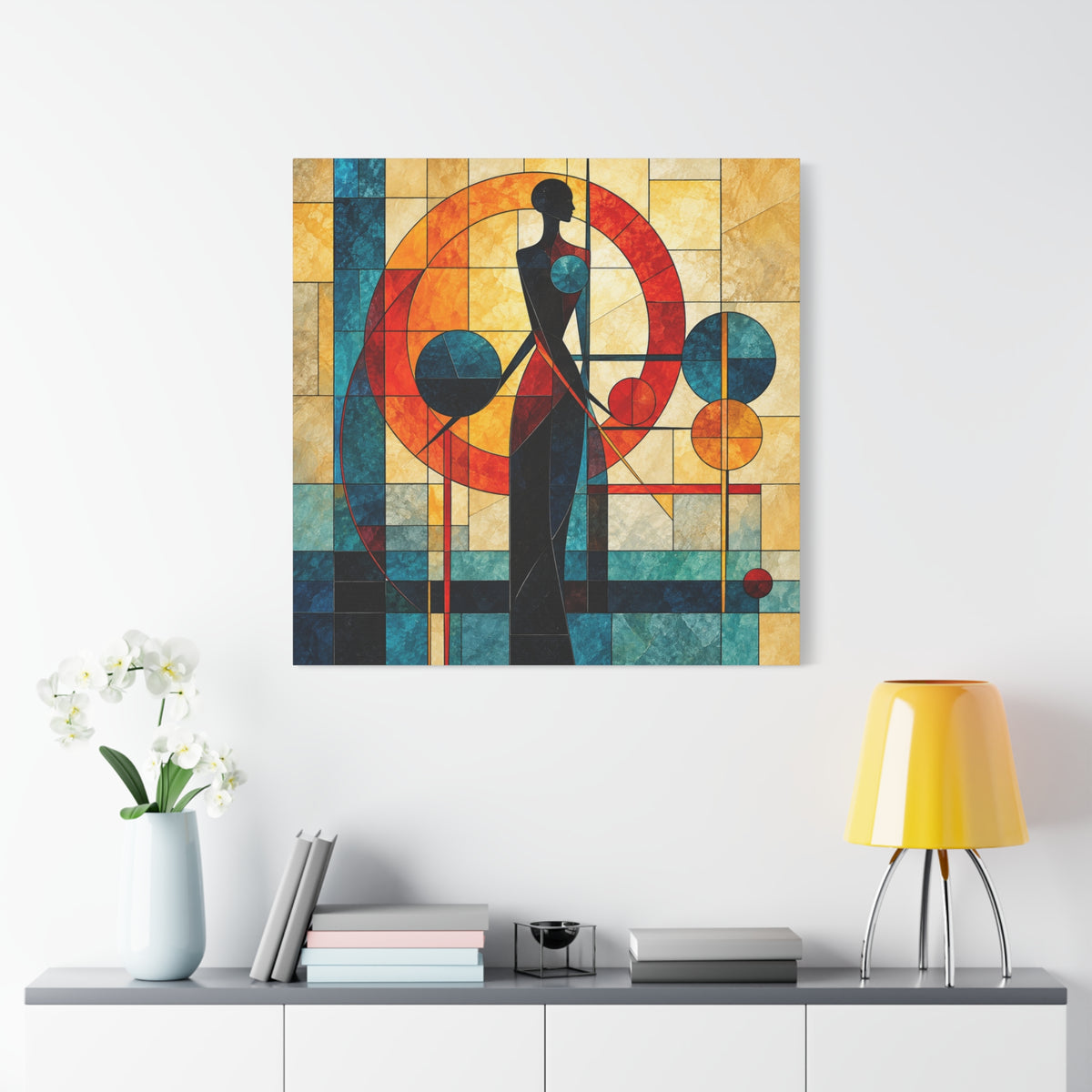 Radiant Orbit — Modern Stained Glass Woman Canvas