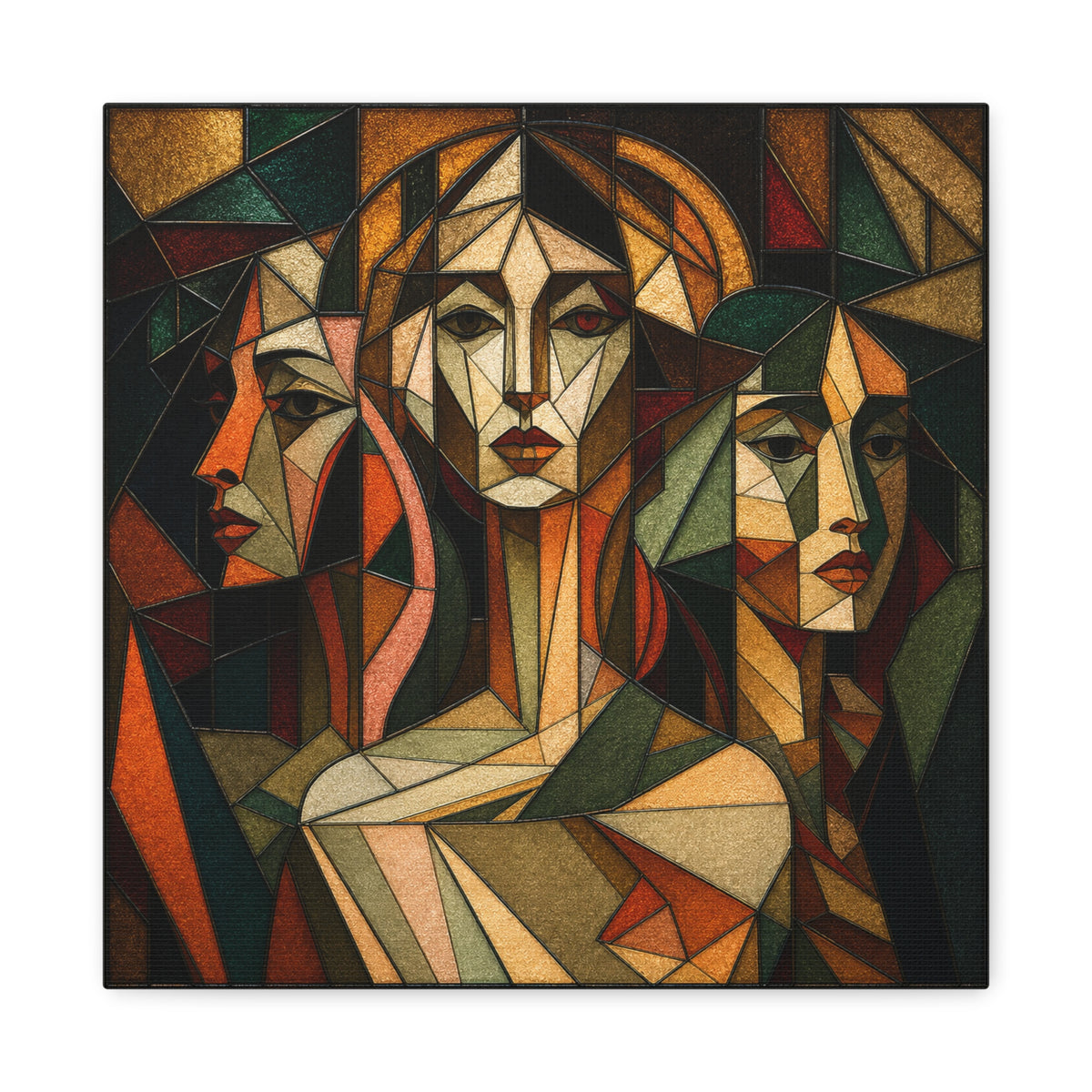 Three Ways of Seeing — Cubist Stained Glass Women Wall Art