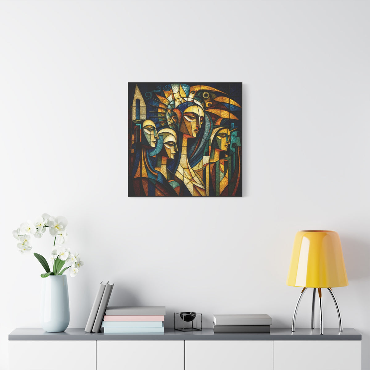 Crowned Voices — Cubist Collective Portrait in Teal, Gold & Burnt Orange