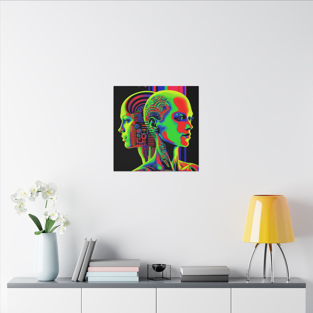 Neon Consciousness – Cybernetic Abstract Portrait Canvas Print