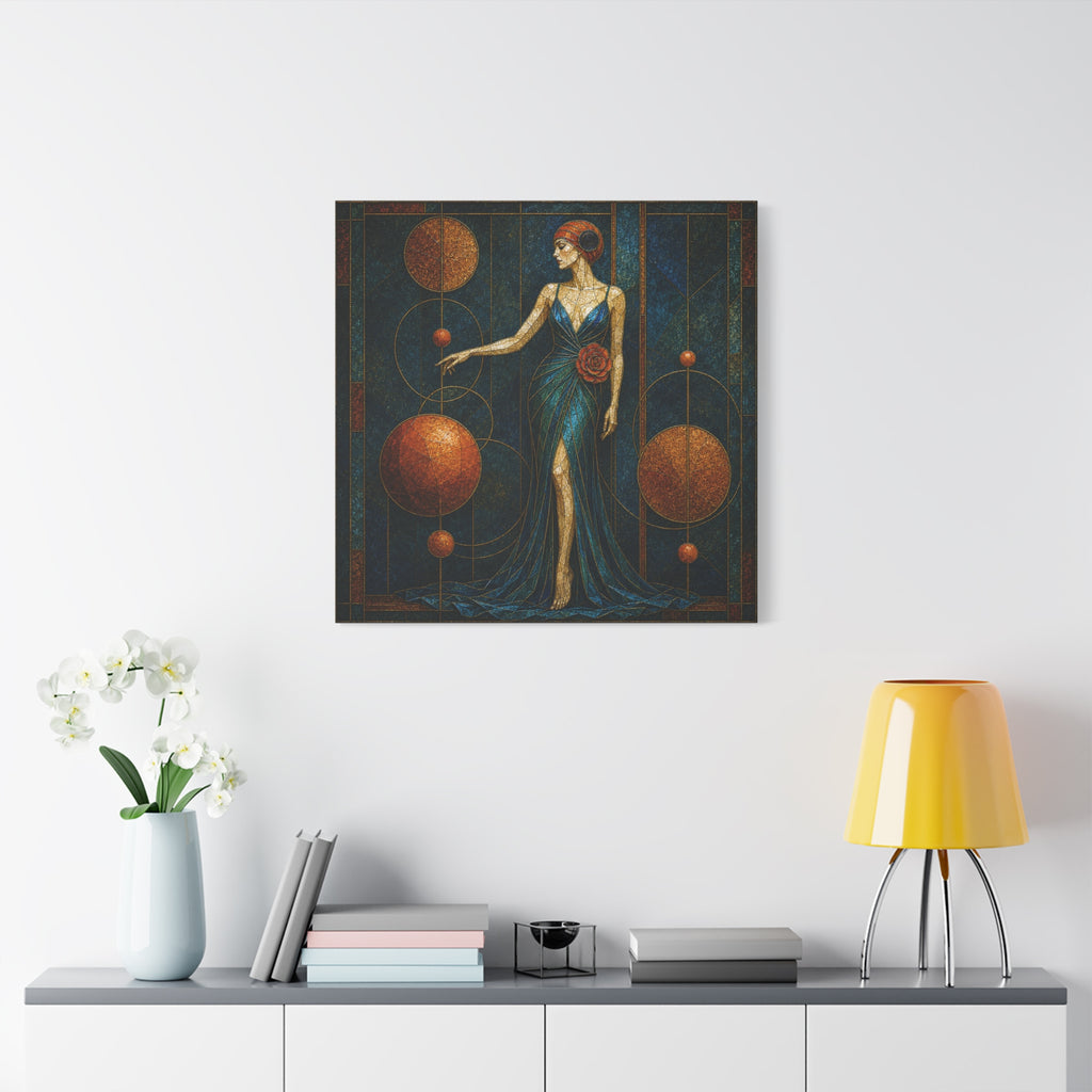 Celestial Rose — Art Deco Stained Glass Woman Canvas