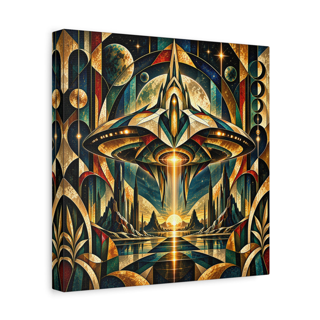 Arrival at the Golden Horizon — Futuristic Celestial Landscape Wall Art