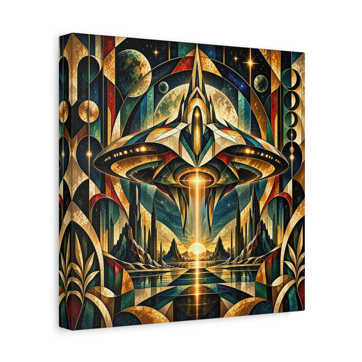 Arrival at the Golden Horizon — Futuristic Celestial Landscape Wall Art