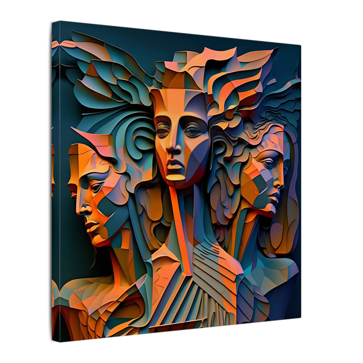 The Three Voices – Sculptural Geometric Triple Portrait Canvas Print