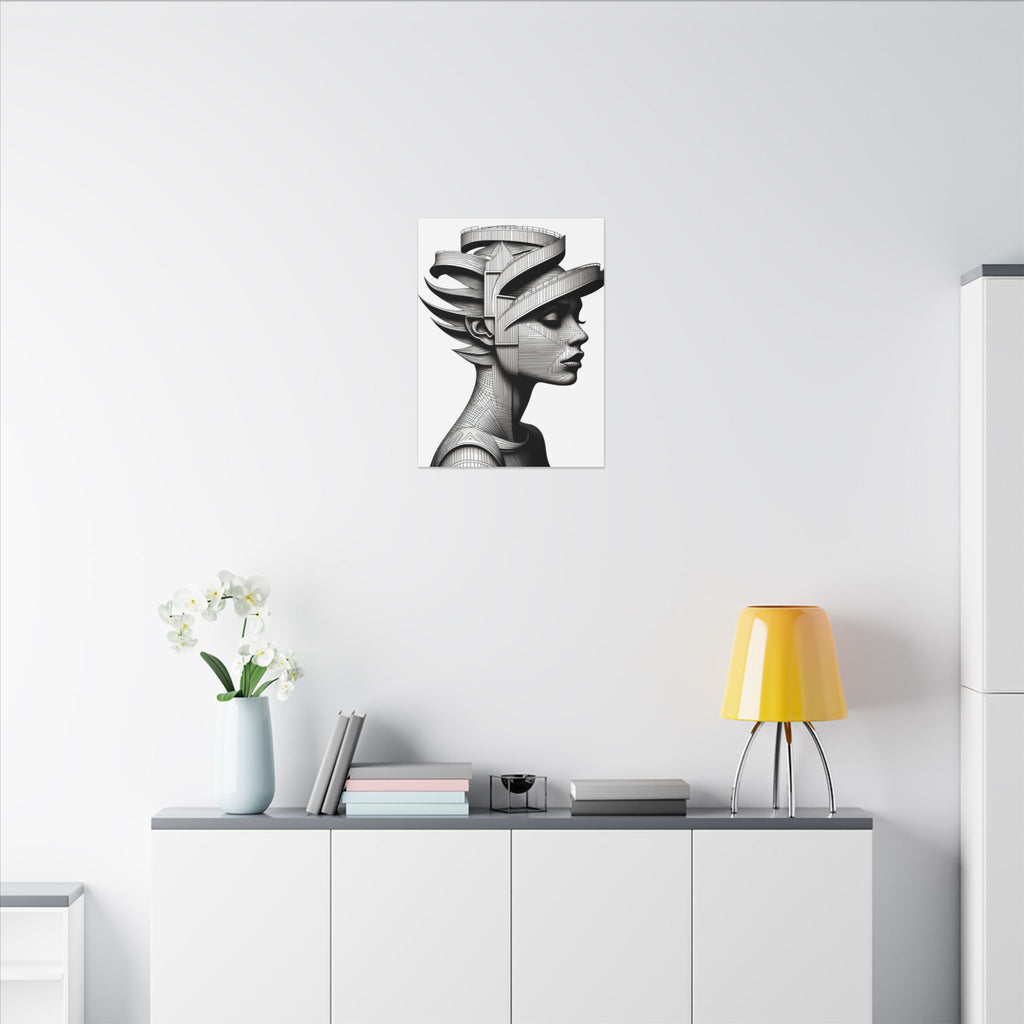Architecture of Thought – Monochrome Futurist Portrait Canvas Print