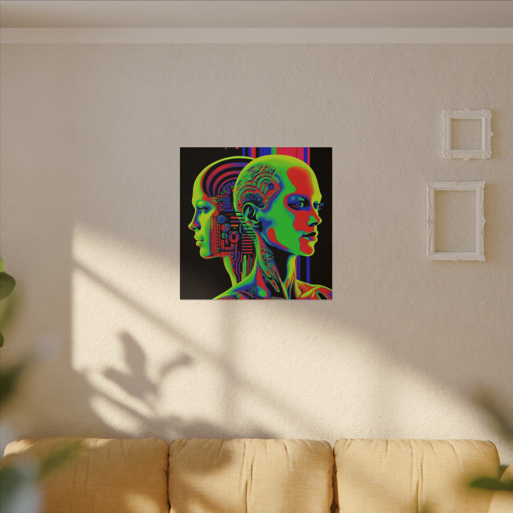 Neon Consciousness – Cybernetic Abstract Portrait Canvas Print