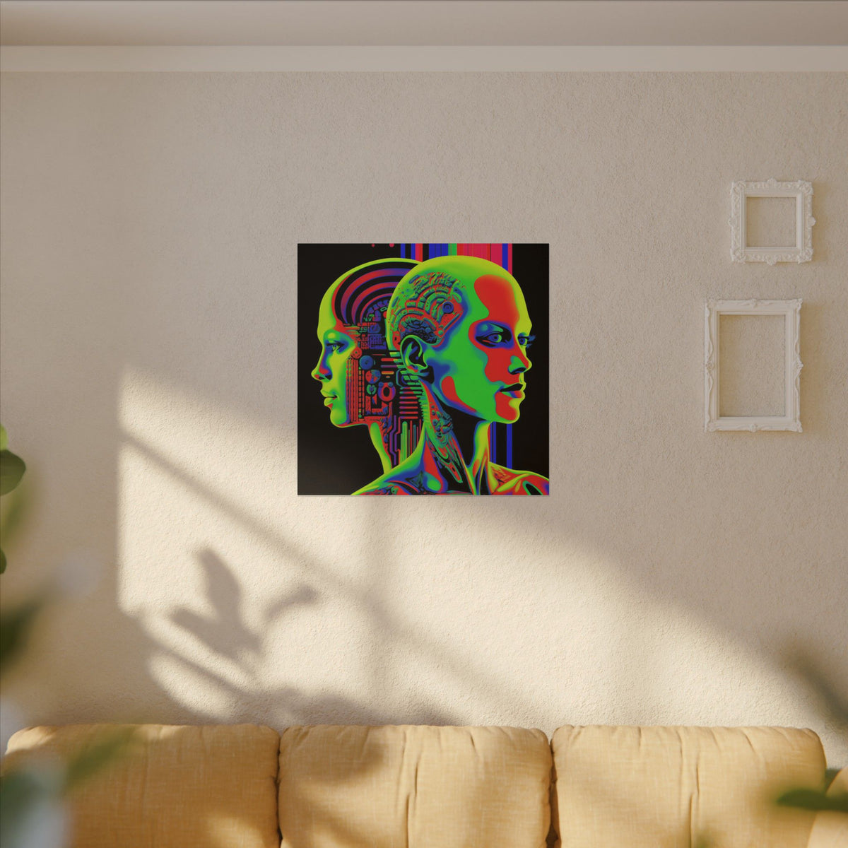 Neon Consciousness – Cybernetic Abstract Portrait Canvas Print