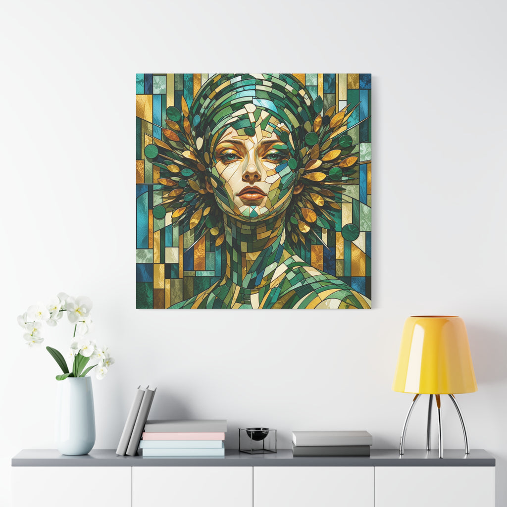 Verdant Empress — Stained Glass Botanical Woman Portrait