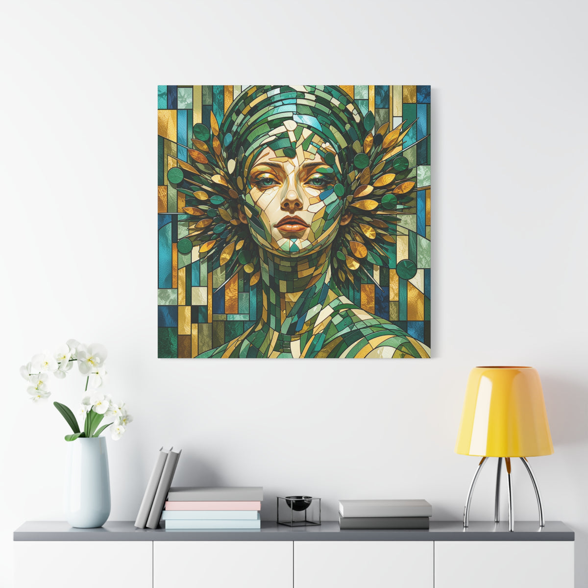 Verdant Empress — Stained Glass Botanical Woman Portrait