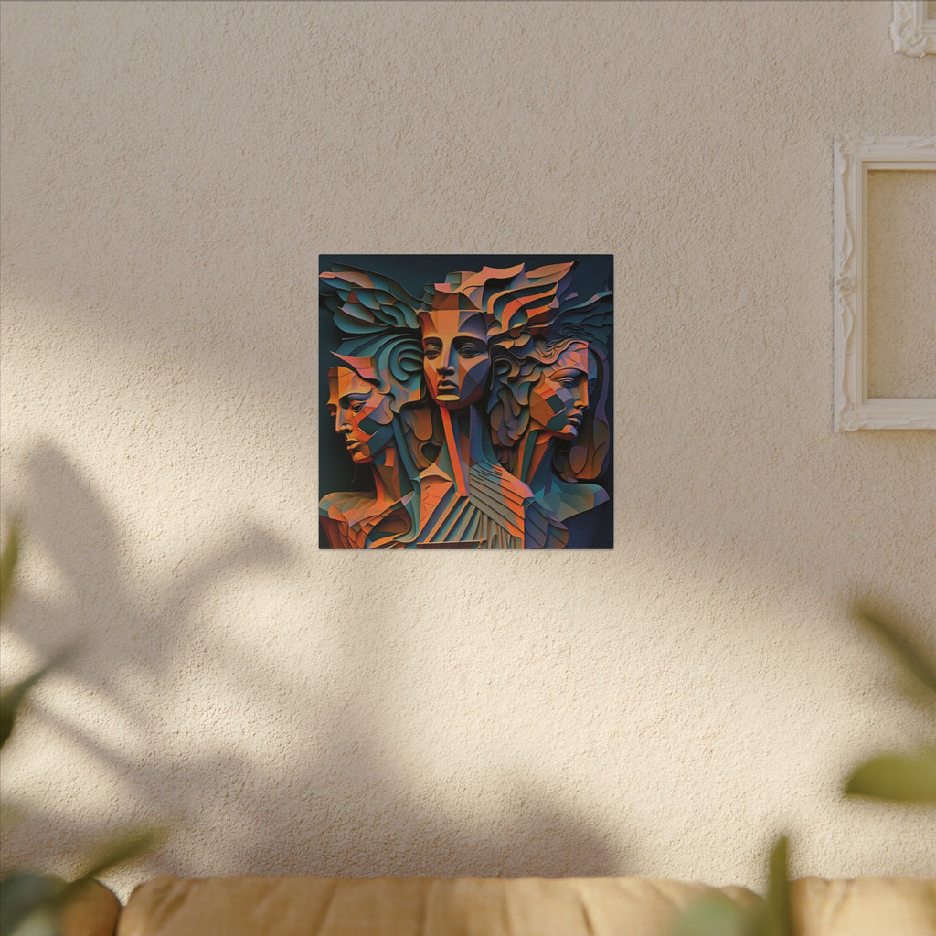The Three Voices – Sculptural Geometric Triple Portrait Canvas Print