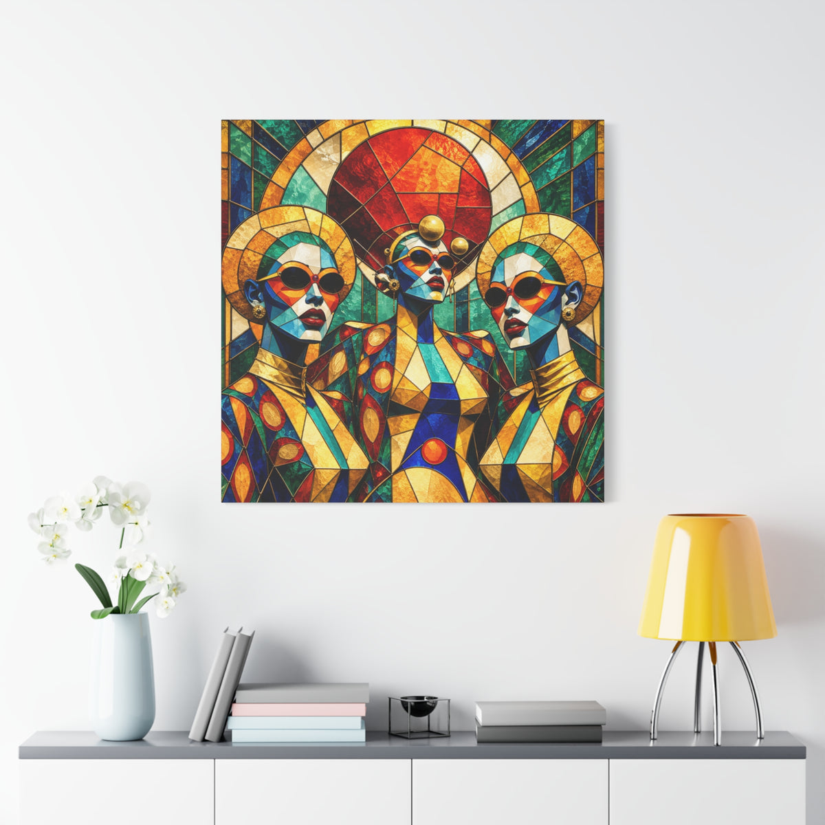 The Gilded Circle - Vibrant Geometric Portrait Wall Decor