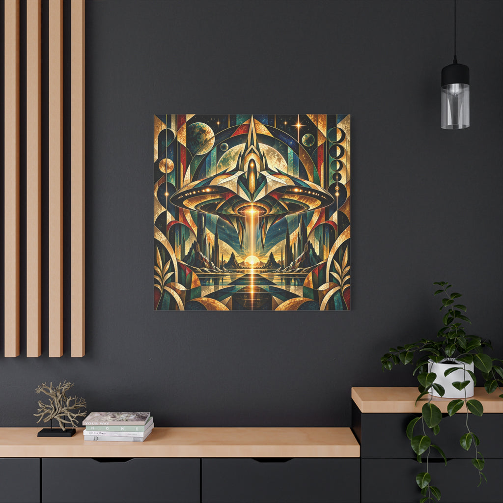 Arrival at the Golden Horizon — Futuristic Celestial Landscape Wall Art