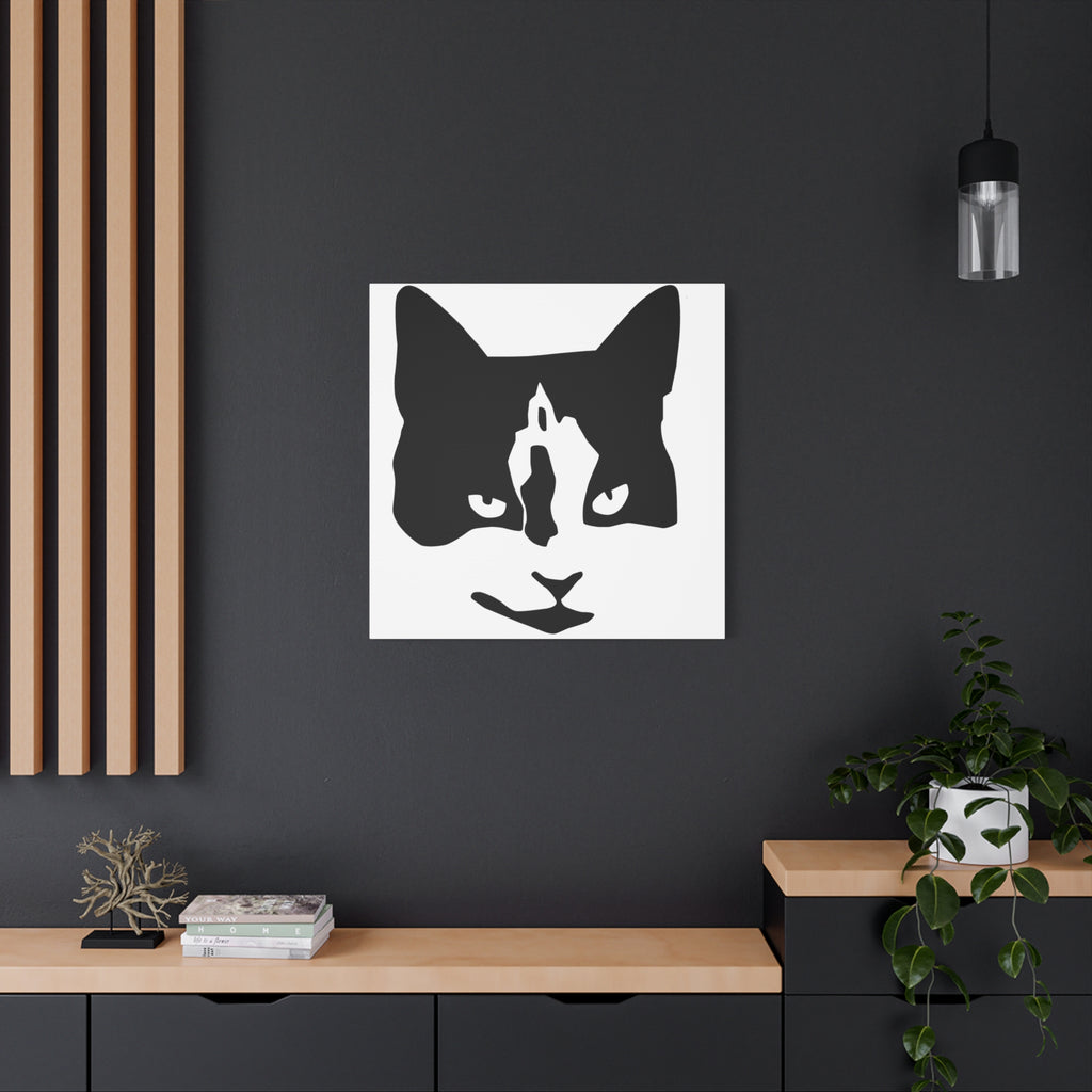 Black Mask – Minimal Black and White Abstract Cat Face Canvas Print