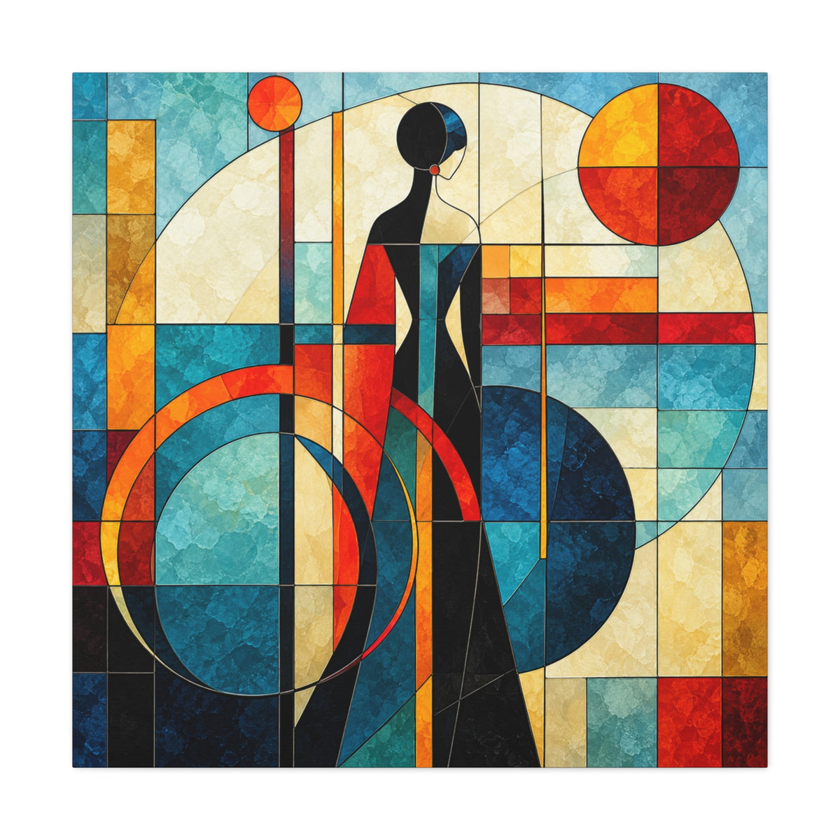 Solar Reverie — Art Deco Stained Glass Woman Canvas