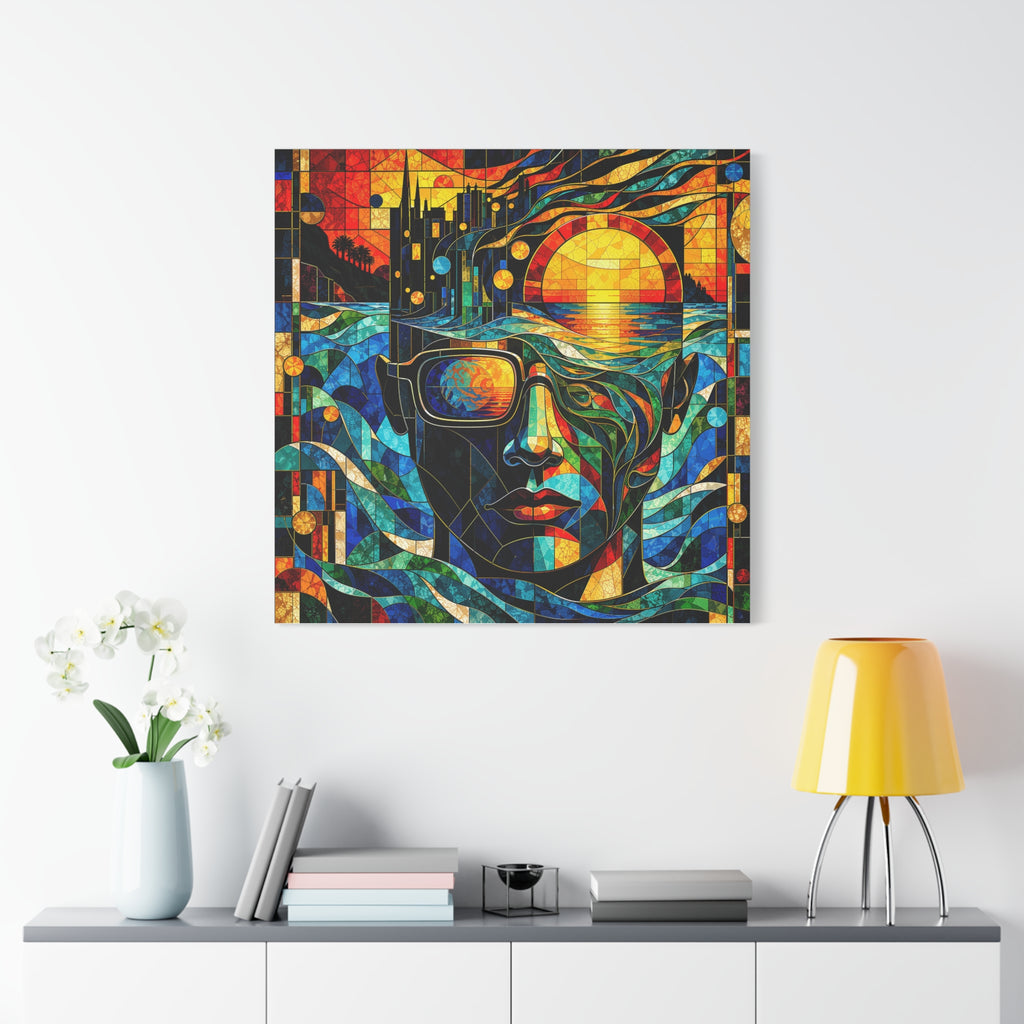 Sunset in His Eyes - Stained-Glass Sunset Portrait Canvas