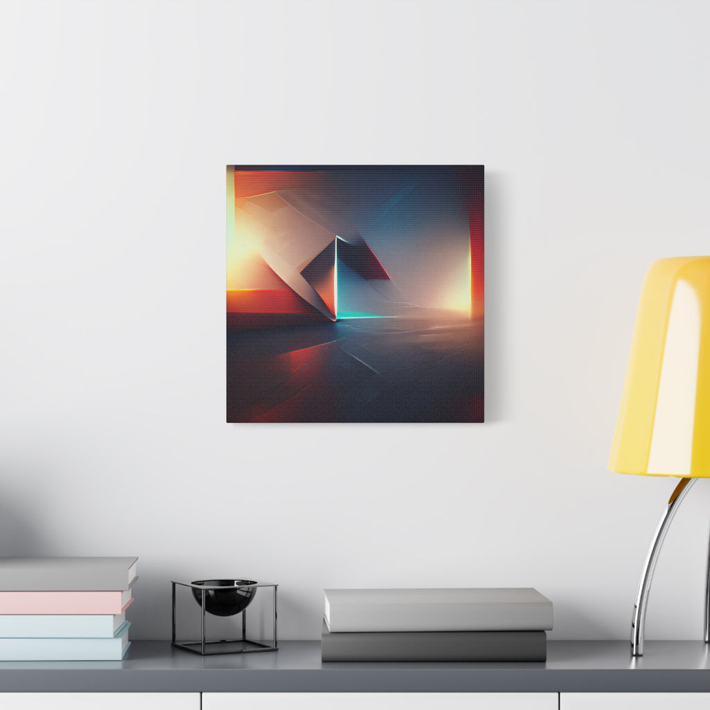 Threshold of Light — Luminous Geometric Abstract in Crimson, Indigo & Gold