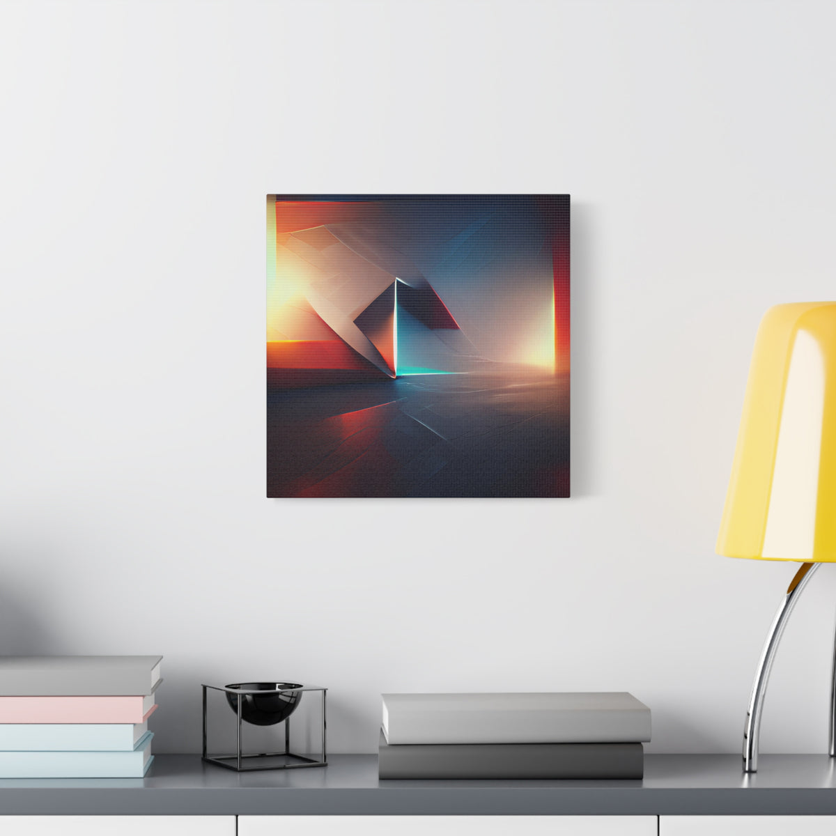 Threshold of Light — Luminous Geometric Abstract in Crimson, Indigo & Gold