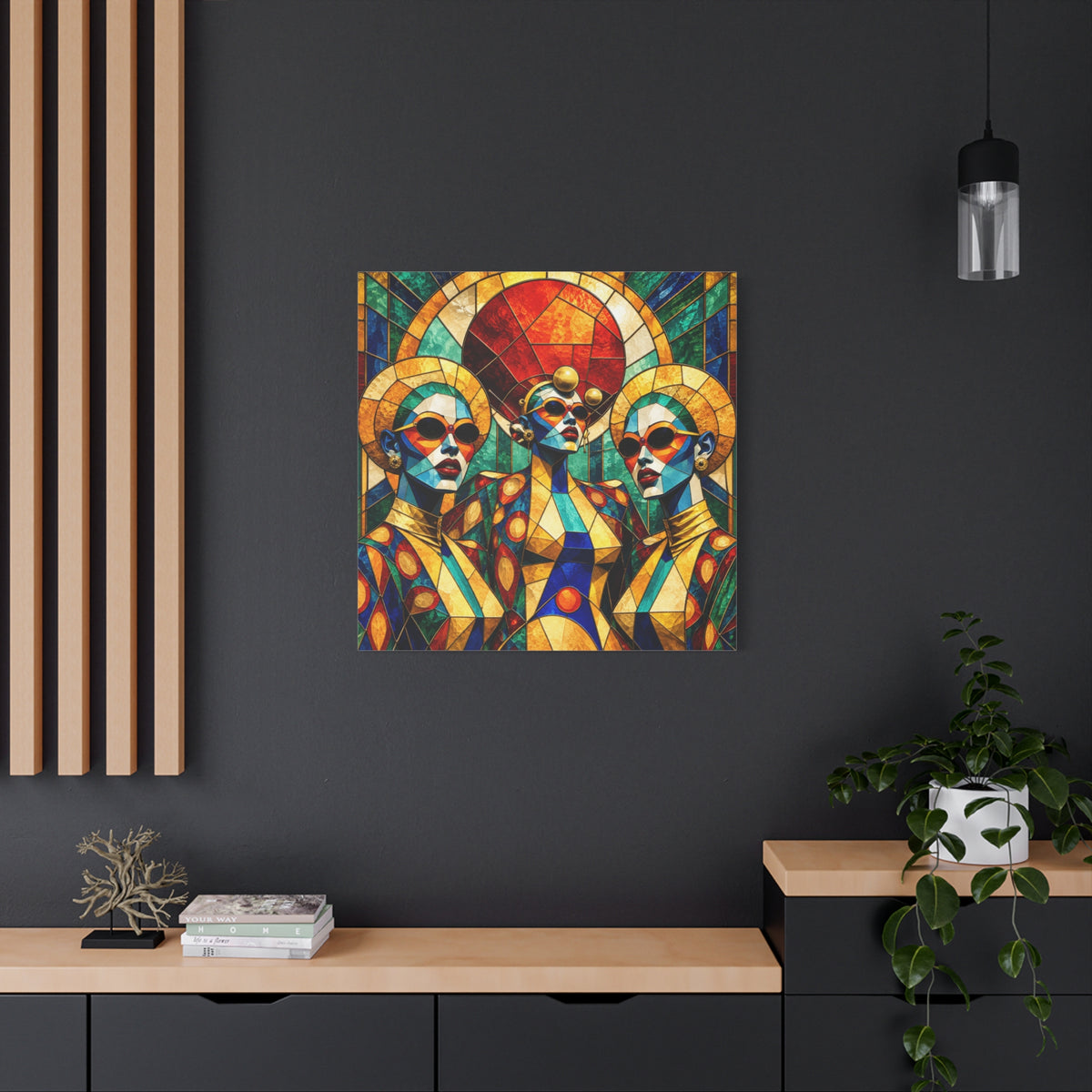 The Gilded Circle - Vibrant Geometric Portrait Wall Decor