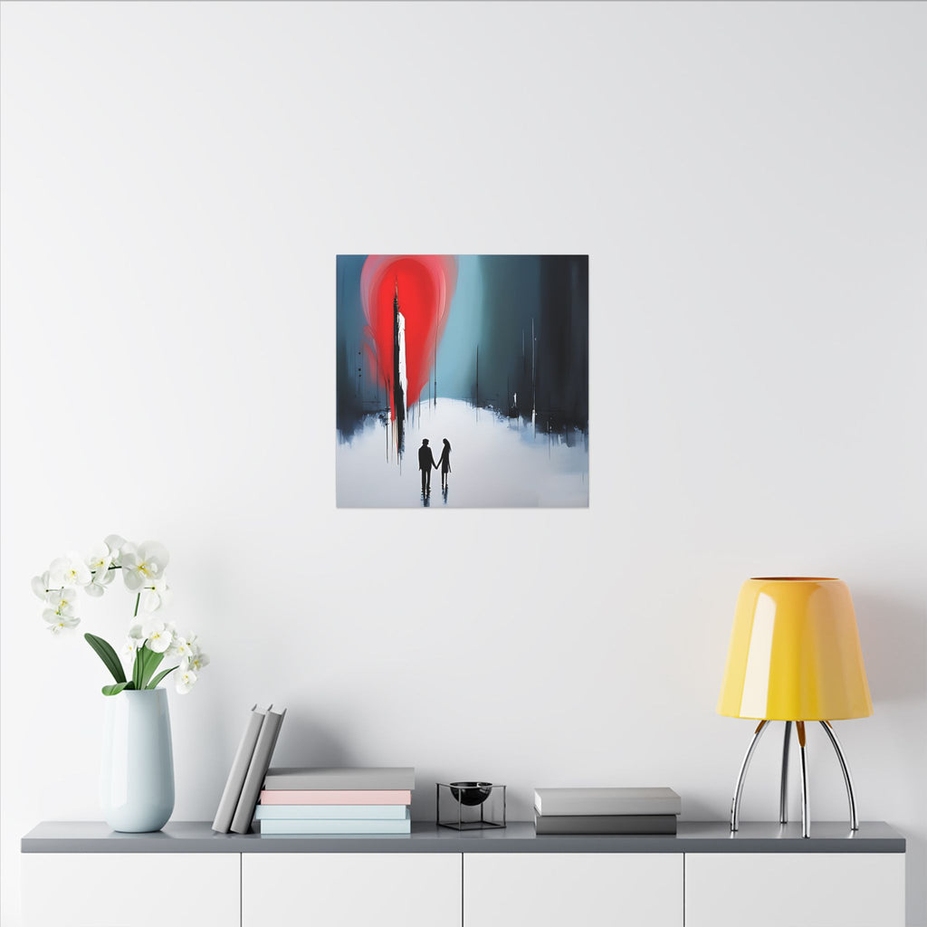Under the Red Sky – Abstract Couple Silhouette Canvas Print