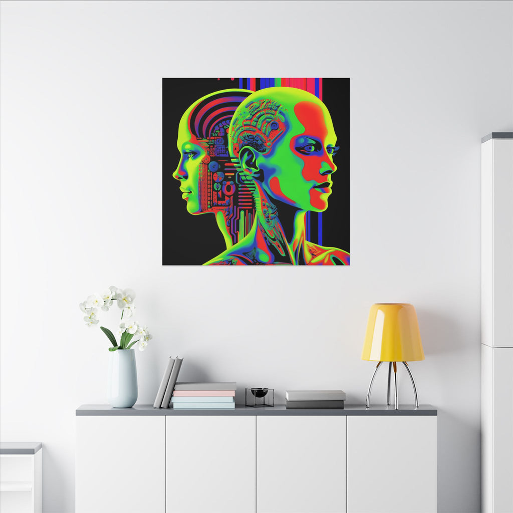 Neon Consciousness – Cybernetic Abstract Portrait Canvas Print