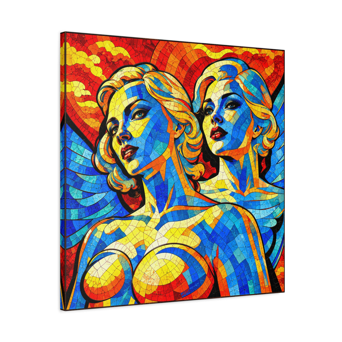 Electric Muses - Vibrant Cubist Stained Glass  Matte Canvas