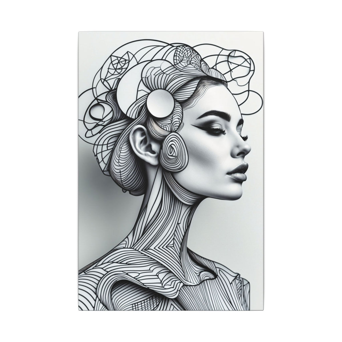 Lines of Becoming – Monochrome Futurist Line Portrait Canvas Print