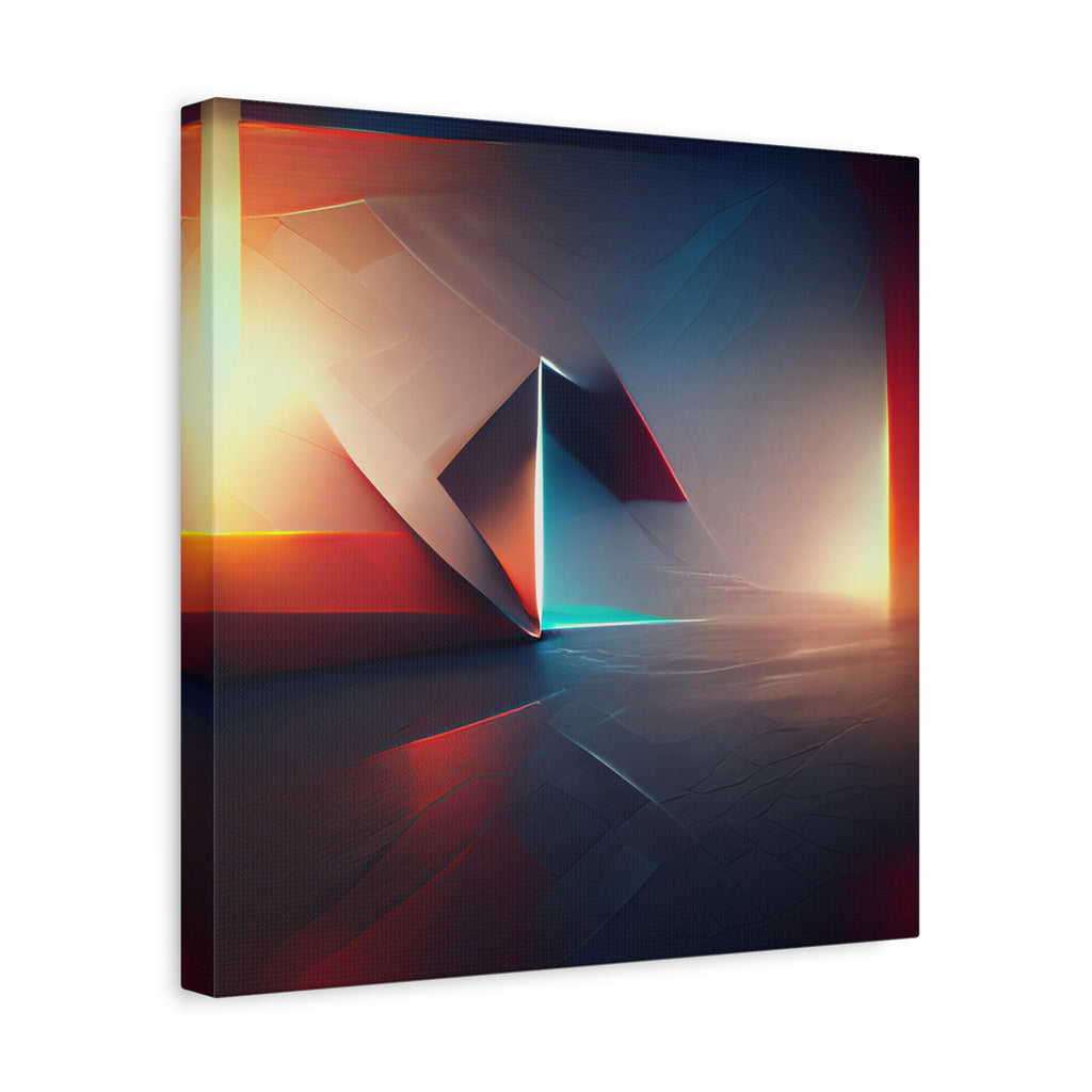 Threshold of Light — Luminous Geometric Abstract in Crimson, Indigo & Gold
