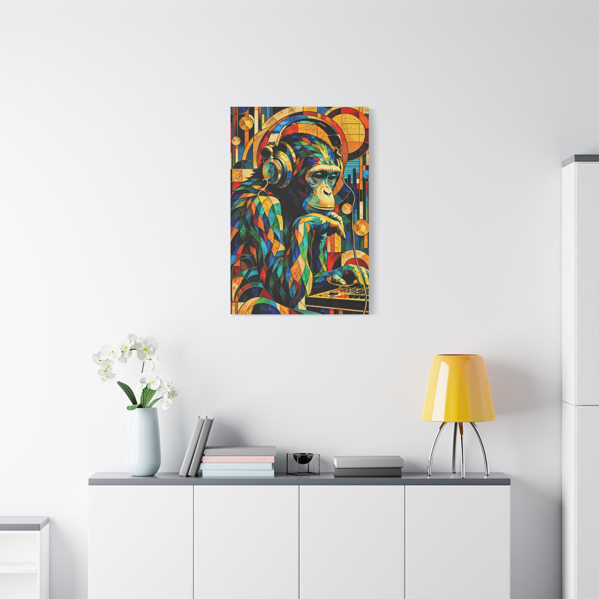 Primate Frequencies — Stained Glass DJ Monkey Fine Art Print