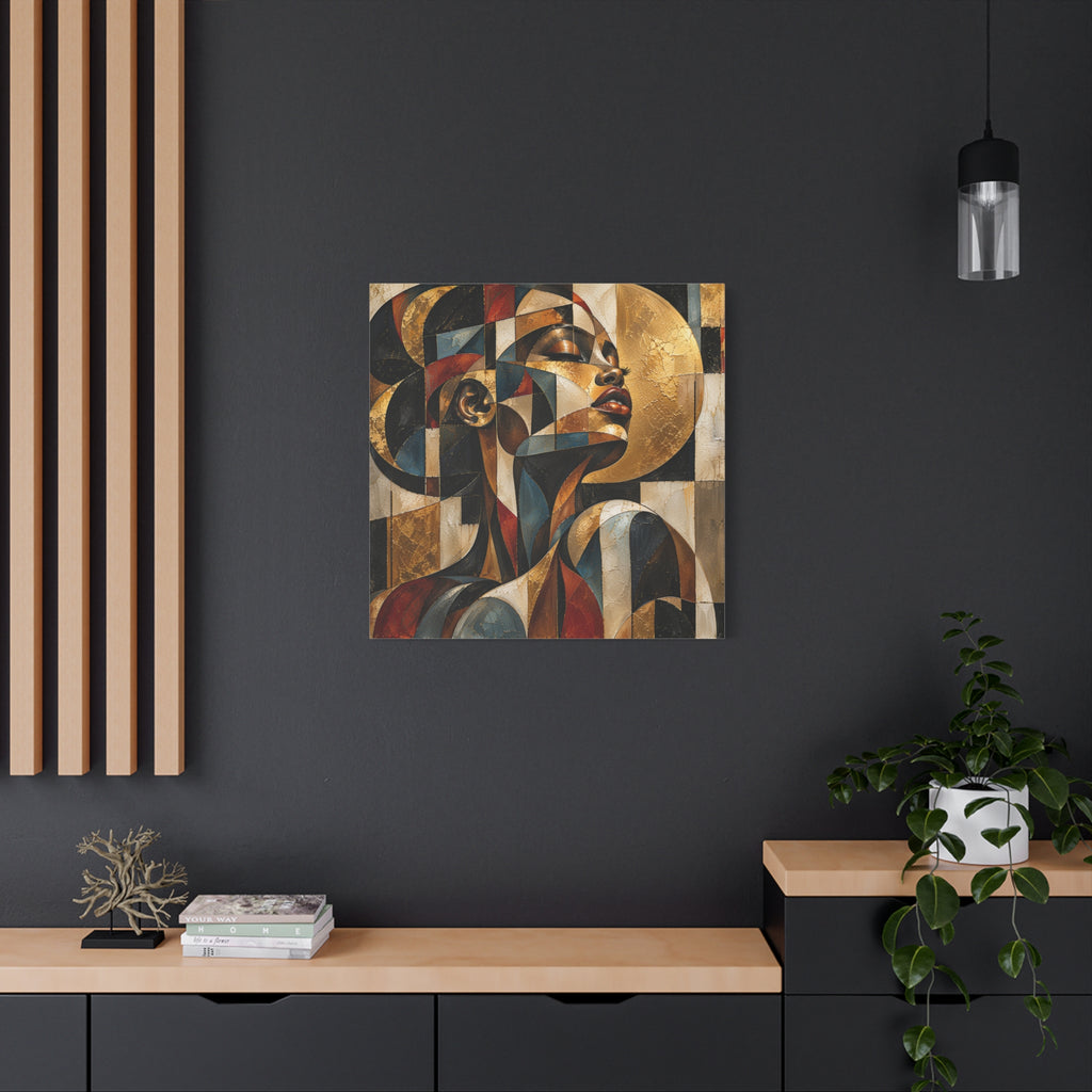 Gilded Perspective — Modern Cubist Woman Portrait Wall Art