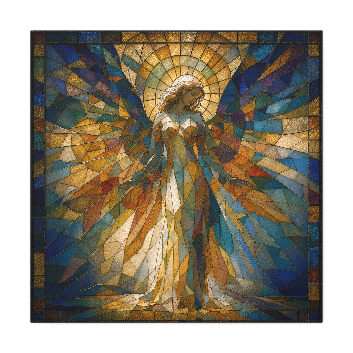 Radiance Descending — Stained-Glass Style Angelic Abstract Cubist Art Print