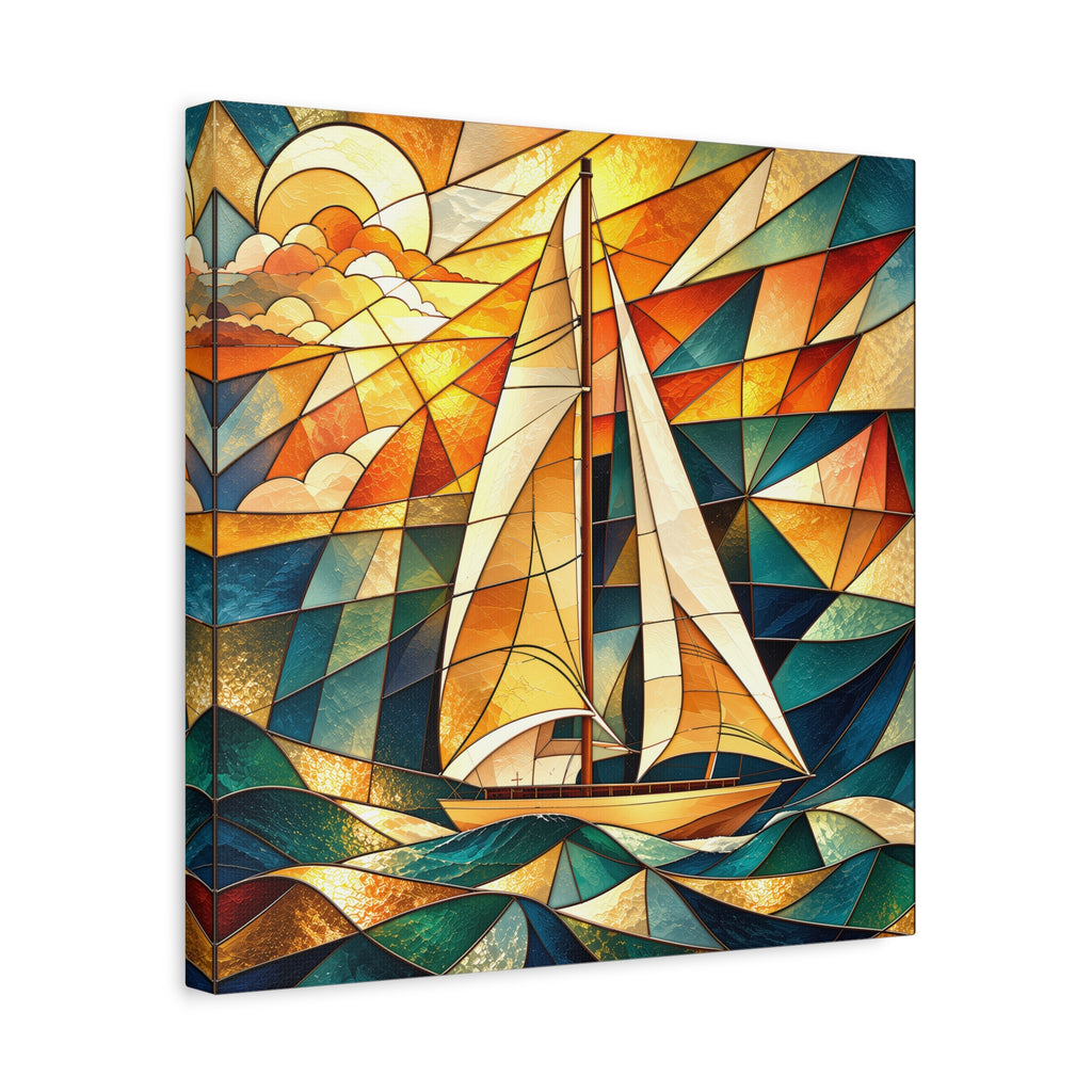 Golden Passage — Stained Glass Sailboat Fine Art Print