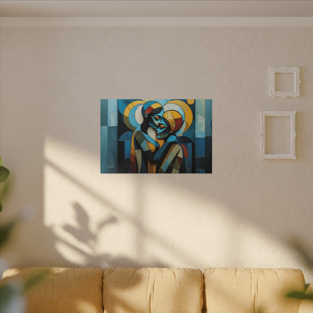 Where We Meet – Geometric Couple Embrace Canvas Print