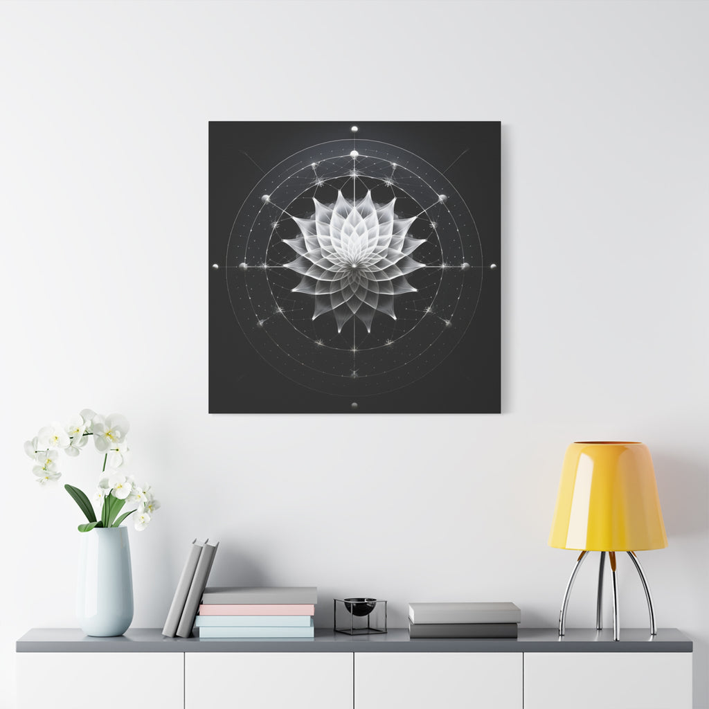 Orbit of Stillness — Monochrome Sacred Geometry Lotus Wall Art