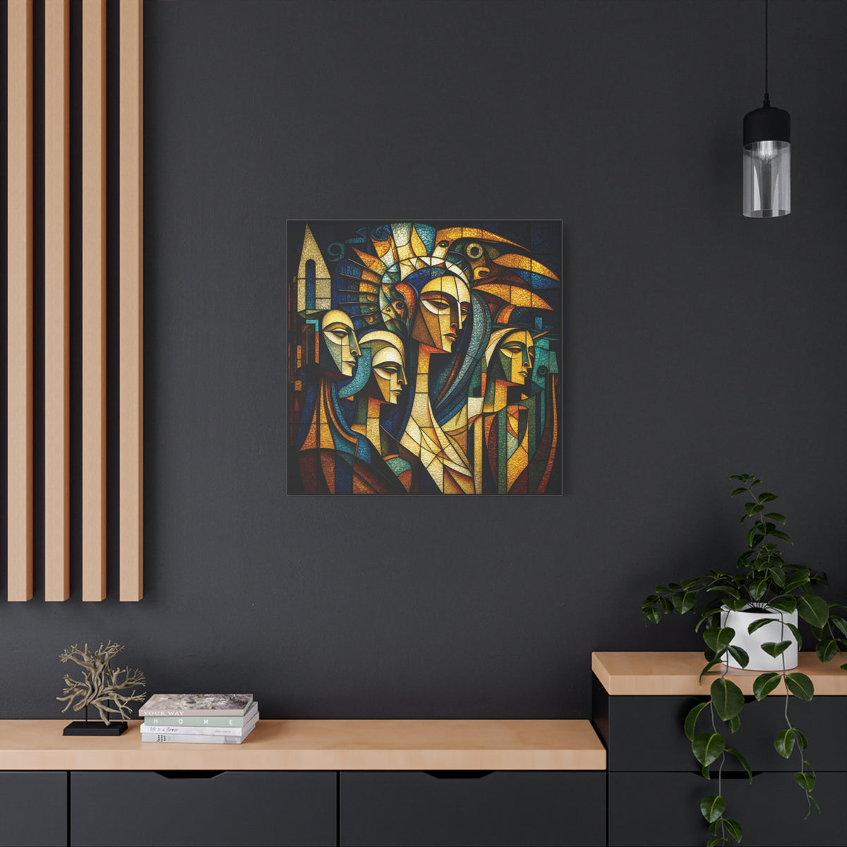 Crowned Voices — Cubist Collective Portrait in Teal, Gold & Burnt Orange