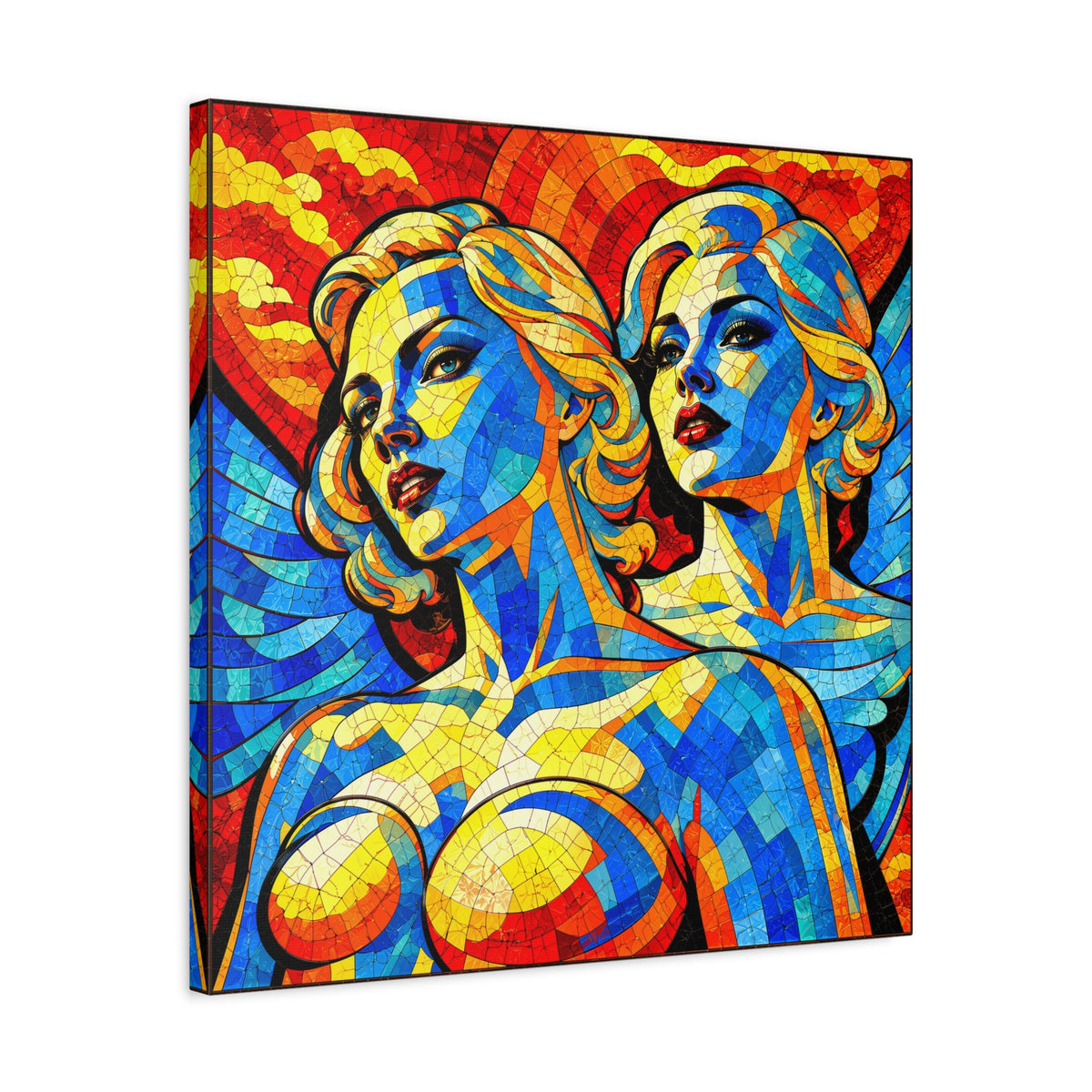 Electric Muses - Vibrant Cubist Stained Glass  Matte Canvas