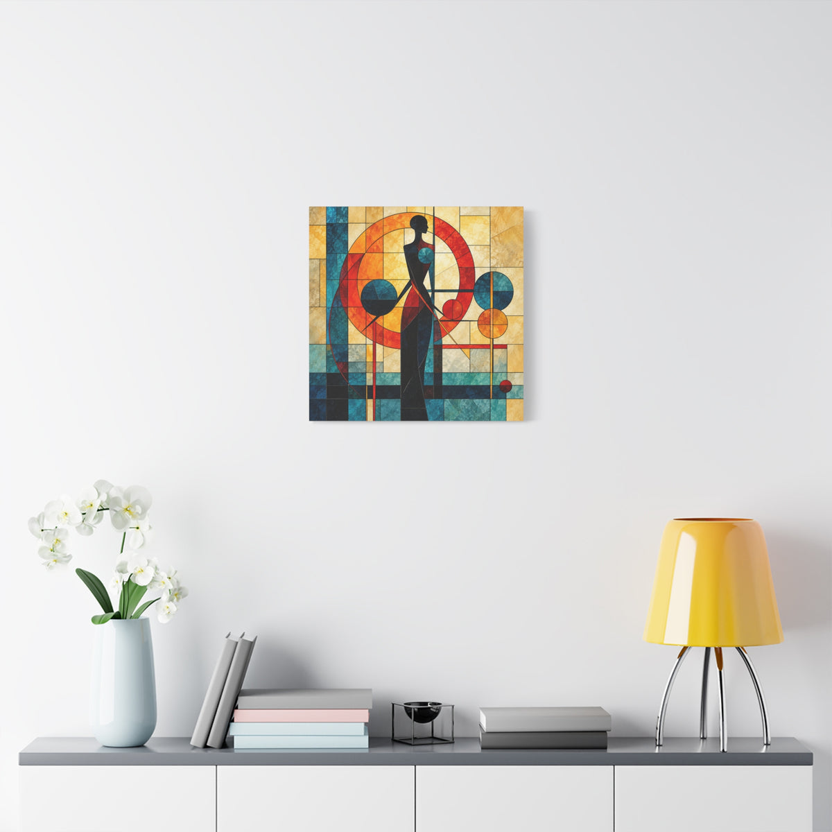 Radiant Orbit — Modern Stained Glass Woman Canvas