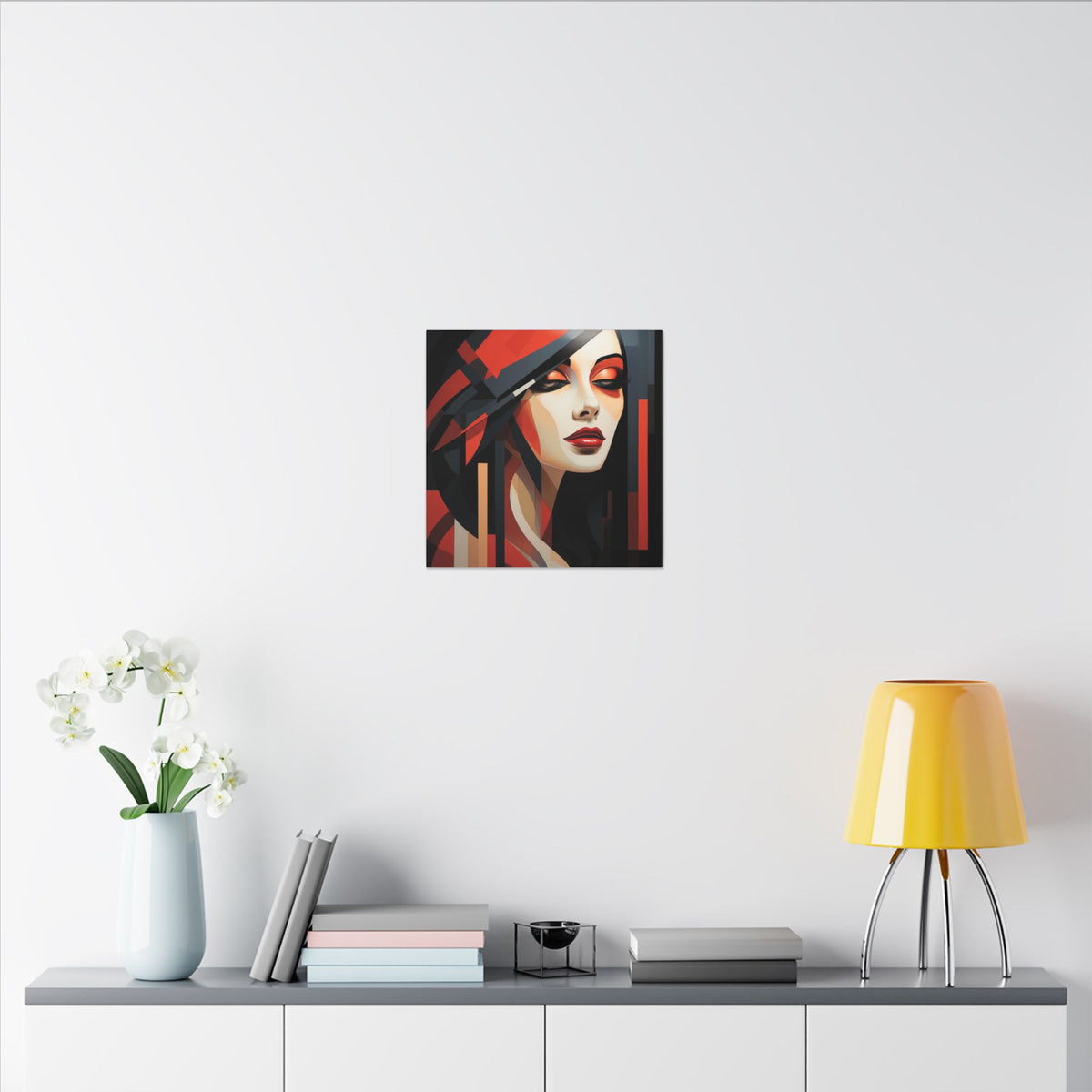 Red Interval – Modern Geometric Female Portrait Canvas Print