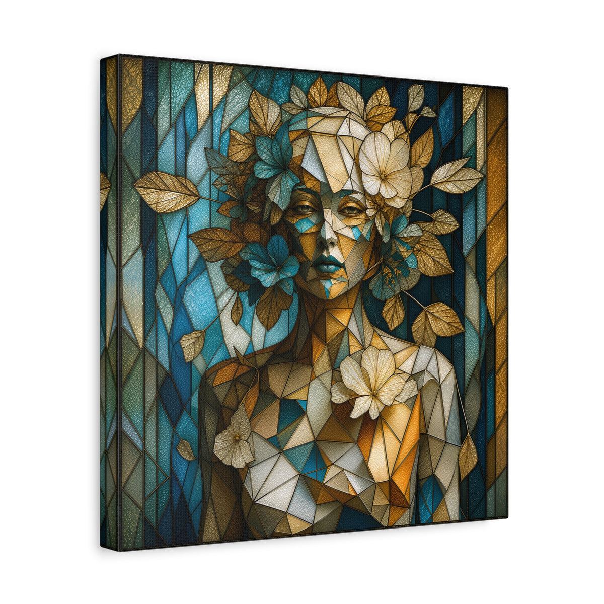 Where She Blooms — Modern Floral Stained Glass Woman Wall Art