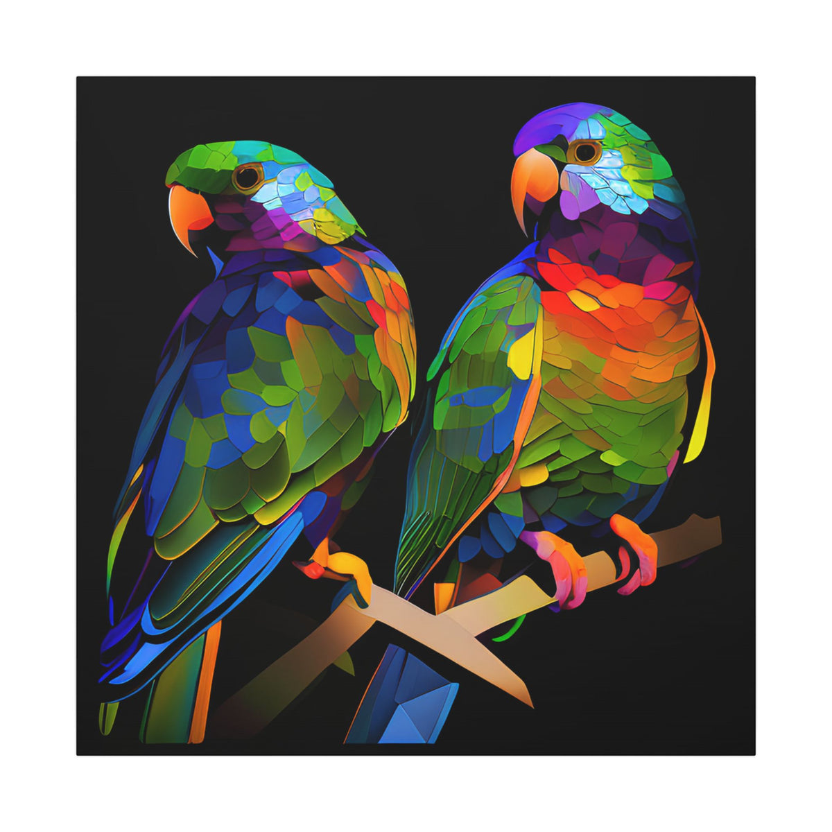 Electric Pair – Colorful Geometric Parrot Canvas Print