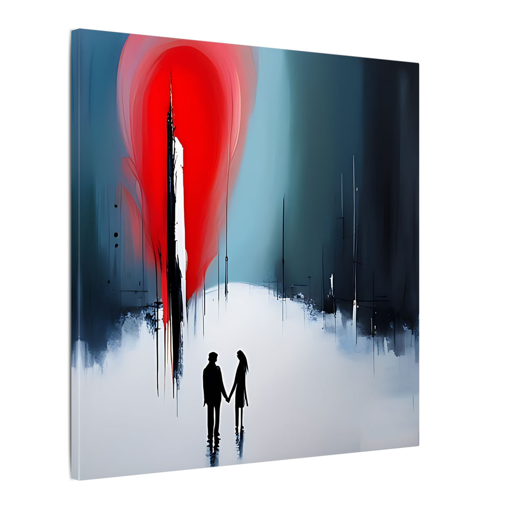 Under the Red Sky – Abstract Couple Silhouette Canvas Print