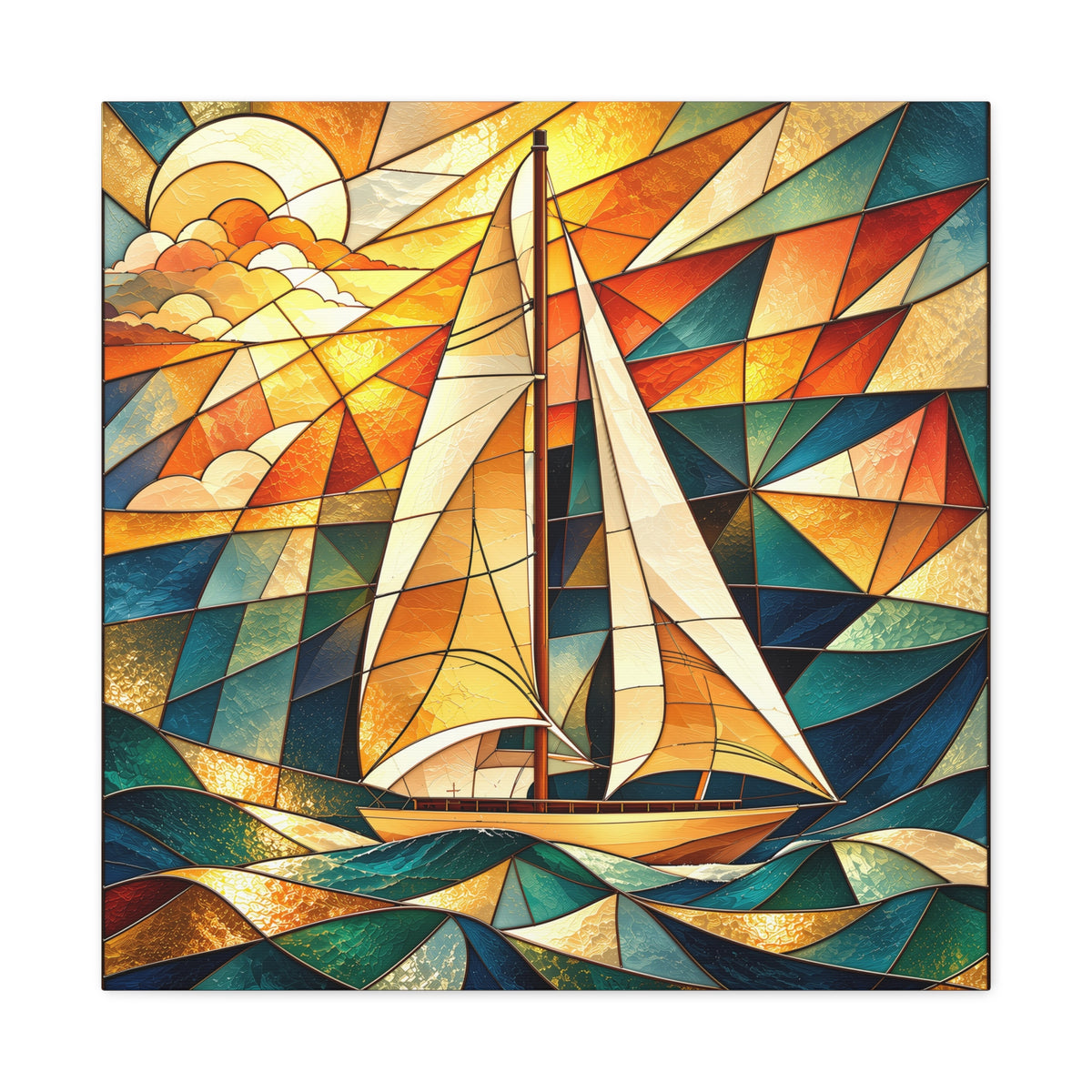Golden Passage — Stained Glass Sailboat Fine Art Print