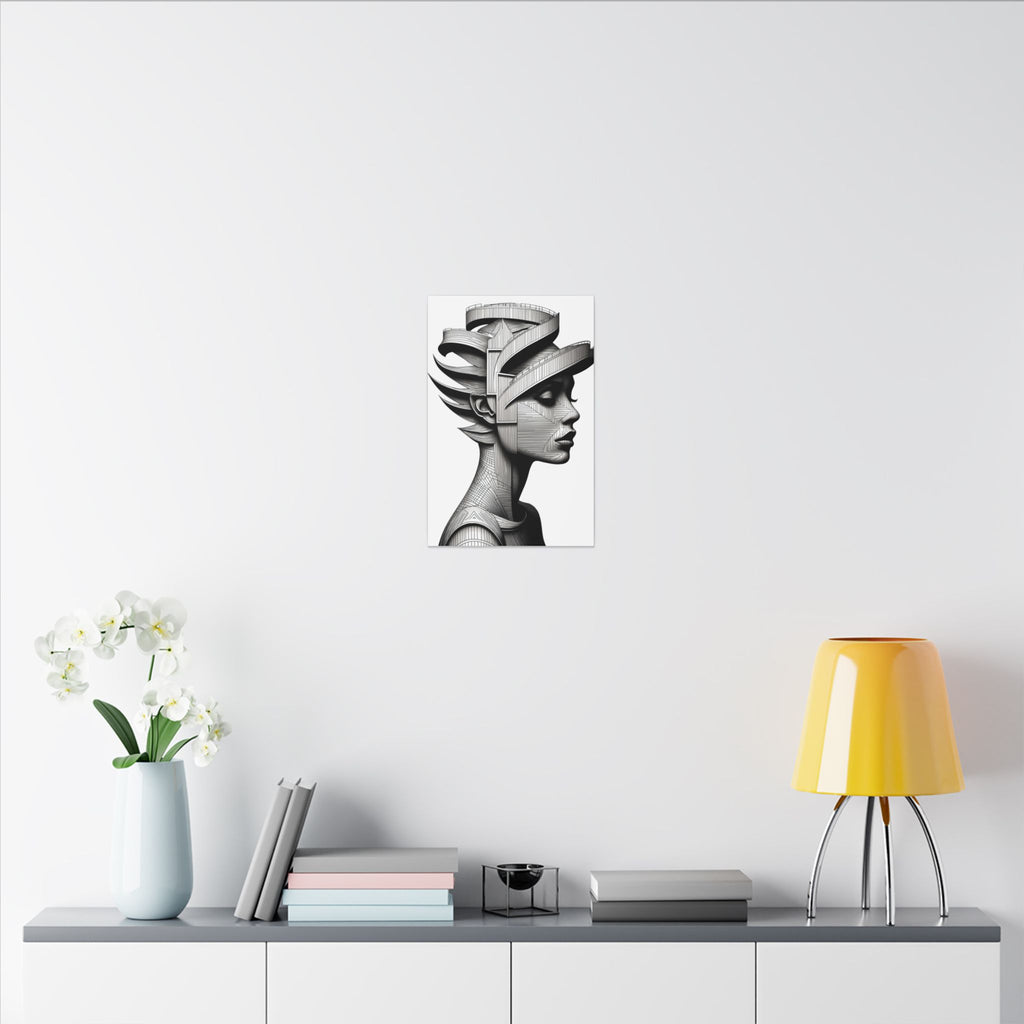 Architecture of Thought – Monochrome Futurist Portrait Canvas Print