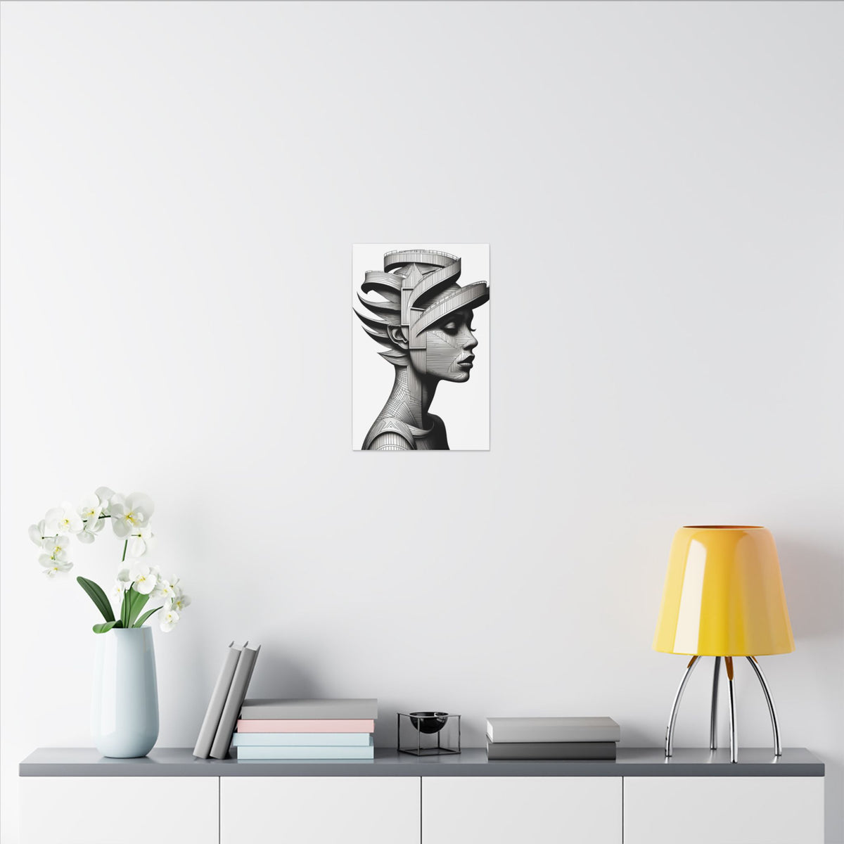 Architecture of Thought – Monochrome Futurist Portrait Canvas Print