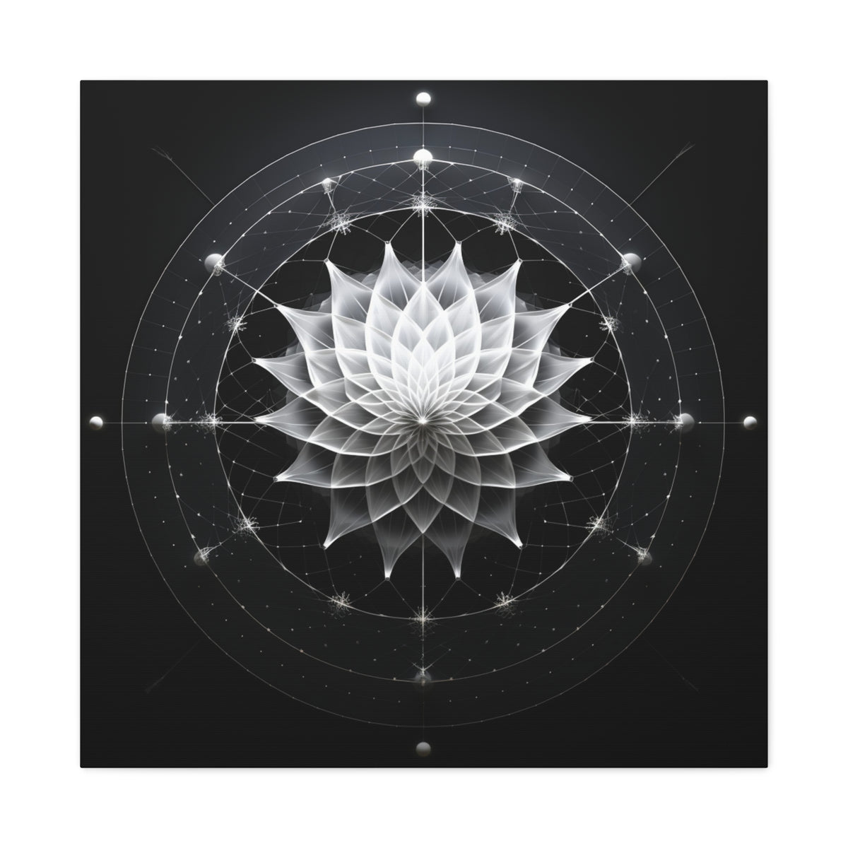 Orbit of Stillness — Monochrome Sacred Geometry Lotus Wall Art
