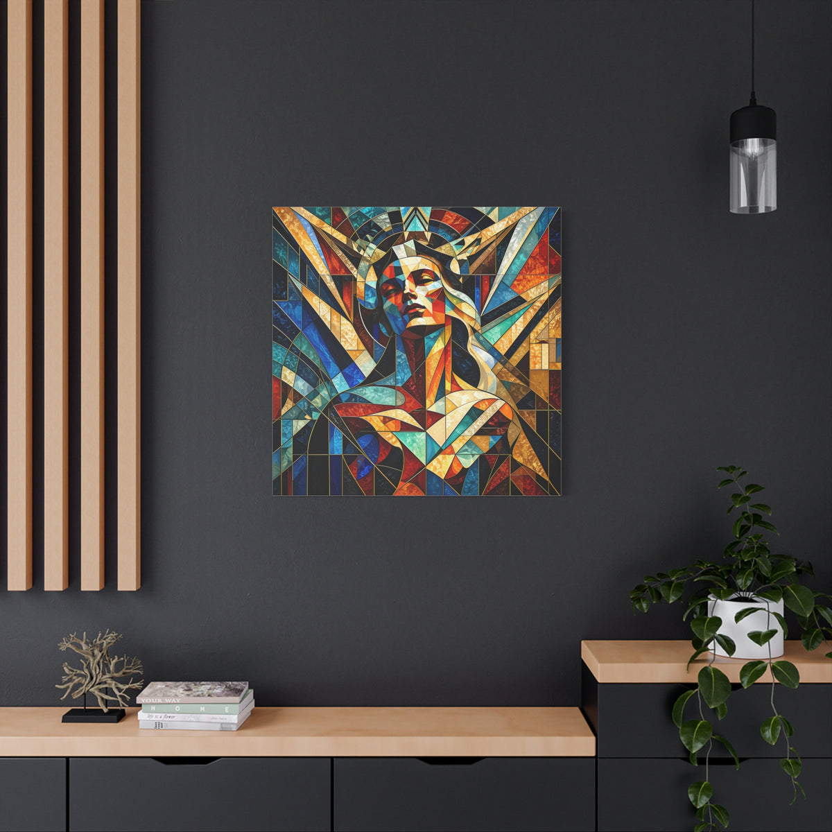 Built Like a Myth – Geometric Figurative Stained Glass Portrait Canvas Print