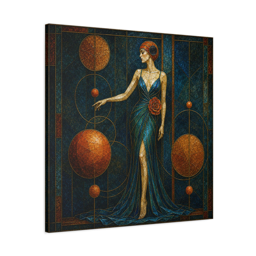 Celestial Rose — Art Deco Stained Glass Woman Canvas